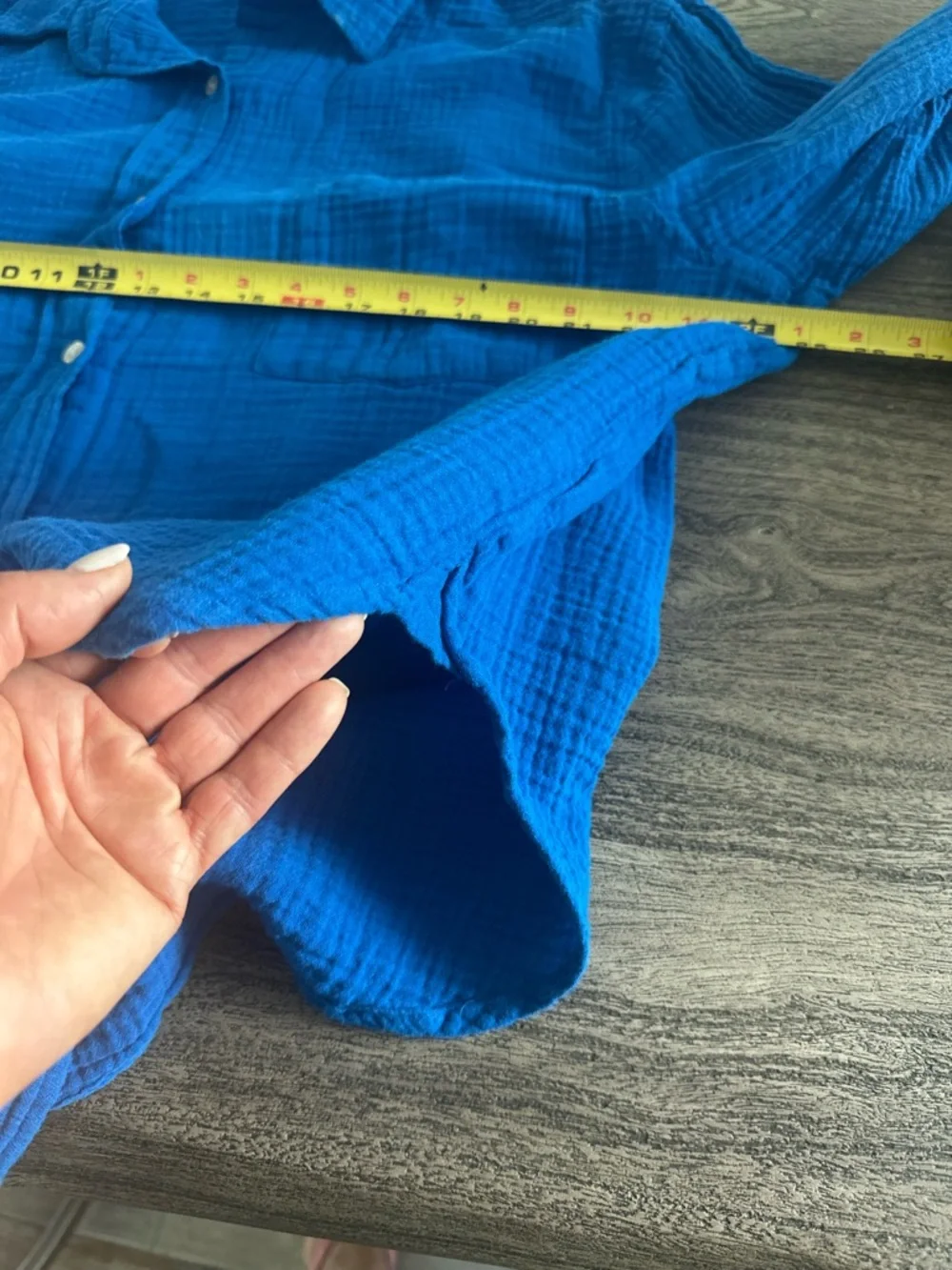 Women's Relaxed Blue Button-Down Cotton Gauze Shirt - Picture 10 of 10